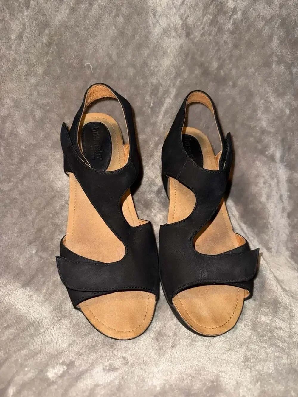 Bussola Women's Black Cork Wedge Sandals